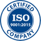 A Circular Blue And White Logo For A Certified Company With &Quot;Iso 9001:2015&Quot; In The Center. The Text &Quot;Certified Company&Quot; Surrounds The Iso Label. The Overall Design Signifies Compliance With The Iso 9001:2015 Quality Management Standards.